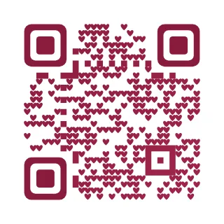 QR-Code-Vorlage Herzklopfen: Herzförmige Module in Beere