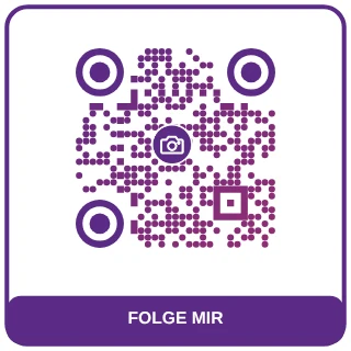 QR-Code-Vorlage Foto-Feed Verlauf: Violett-Pink-Verlauf mit Kamera, ideal fürs Instagram-Profil
