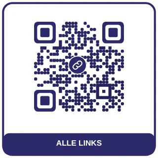 QR-Code-Vorlage Alle Links: Indigo mit Kettensymbol, für Linkseiten mit allen Kanälen