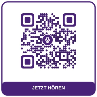 QR-Code-Vorlage Podcast: Violett mit Mikrofon, für Podcast-Folgen und Hörbücher
