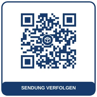 QR-Code-Vorlage Sendung verfolgen: Klares Dunkelblau mit Paket, für Versand-Infos